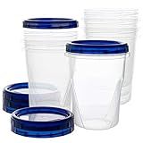 PLASTICPRO Food Storage Freezer Deli Containers Clear bottom With blue Top Twist on Lids Reusable, Stackable,[32 oz 6 Pack]
