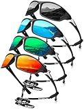 KALIYADI Sports Polarized Sunglasses Men UV400 Protection for Fishing Driving Cycling, Blue/Black/Green/Red, 4 Pack