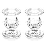 Romadedi Glass Taper Candle Holders - Clear Small Candlestick Holder Bulk, Thicker Glass Candle Sticks Set for Wedding Christmas Party Dining Table Table Centerpiece Decor, 2Pcs