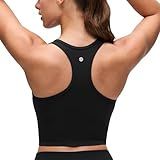 CRZ YOGA Butterluxe Racerback Crop Tank Tops for Women - Padded Y-Back Longline Sports Bras Scoop Neck Workout Yoga Black Medium