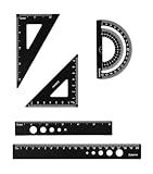 Zotemo Metal Geometry Set, 5-piece Aluminum Ruler, Math Drafting Ruler Kit Includes Protractor, Triangle Rulers, Straight Rulers-Math Measurement Tools for School and Office Supplies (Black)