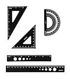 Zotemo Metal Geometry Set, 5-Piece Aluminum Ruler, Math Drafting Ruler Kit Includes Protractor, Triangle Rulers, Straight Rulers-Math Measurement Tools for School and Office Supplies (Black)