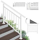 Adjustable Handrails for Outdoor Steps – White Metal Stair Railing with Installation Kit, Outdoor Handrail Fits 1 to 4 Steps or Horizontal Use, Wrought Iron Hand Rails for Porch, Deck