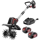 SOARFLY Cordless Electric Tiller for Gardening, Total 8.0Ah Battery Powered Mini Cultivator with 2×4.0AH Batteries & Charger, 9" Width, 6.6" Depth, 48 Steel Tines Rototiller for Soil Cultivation