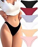 FINETOO 6 Pack Cotton Underwear for Women Cute Low Rise Bikini Panties High Cut Breathable Sexy Womens Cheeky S-XL