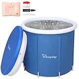 XL Ice Bath Tub for Athletes & Adults - 105 Gallons, Cold Plunge Tub with Cover, Inflatable Ice Bath Barrel for Indoor Outdoor - Blue