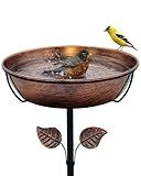 OUISJYER 13" Metal Bird Bath for Outside 3" Deep Removable Bowl with Stake