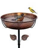 OUISJYER 3" Deep Metal Bird Bath for Outdoors, Removable 13" Dia Bowl with Stable Upgrades Stake, Easy to Clean Birdbaths for Garden Yard Lawn Decor 1.4 Gallon