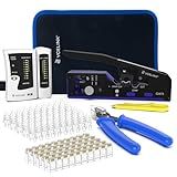 VCELINK RJ45 Crimp Tool Kit for CAT7/6A/6/5E/5, Upgraded Network Tool Set with an Ethernet Crimper, 50 RJ45 Connectors & Boots, Cable Tester, Wire Stripper and Cutter in a Cloth Bag, Blue