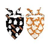 Halloween Dog Bandana Puppy Scarf - Ghosts Boo Dog Outfits - 2 Pcs Adjustable Holiday Party Triangle Reversible Dog Bandanas for Small Medium Large Dogs