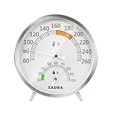 SPOROLWE 5inch Sauna Thermometer Hygrometer, Stainless Steel 2-in-1 Temperature & Humidity Gauge, 60-260°F Analog Dial Meter, Wall or Desk Stand, Easy-to-Read Sauna Room Monitor for Home, Spa