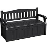 Greesum 80 Gallon Storage Bench Outdoor Deck Box with Armrest, Patio Furniture,Lockable, Waterproof and UV Resistant, Suitable for Garden, Pool, Black