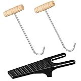 Cunhill 3 Pieces Cowboy Boot Hooks Long Shoes Pull and Boot Puller Set with Long Handle Stainless Wooden Remover for Women and Men