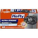 Hefty Ultra Strong 13 Gallon Trash Bags, Black Tall Kitchen Trash Bags 13 Gallon Size, Break Resistant Drawstring Enclosure, Continuous Odor Control, Blackout, Unscented, 40 Bags