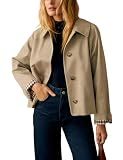 Dqbeng Womens Short Trench Jacket Plaid Lining Button Front Lightweight Classic Casual Outerwear with Pockets (Tan-S)