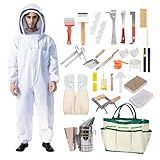 31Pcs Beekeeping Supplies Starter Kit with Bee Suit – Includes Bee Smoker, Beehive Frame Holder, Frame Grip, Hive Tool, Bee Marking Pen & More Tools for Beginner Beekeepers (XL)