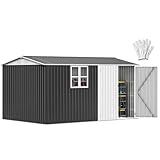 DWVO 12' x 8' Outdoor Storage Shed, Waterproof Metal Garden Shed with Windows, Lockable Doors, and Sloped Roof for Patio, Backyard, Lawn, Tool Storage, Bike Shed, Pet Shelter (Gray + White)