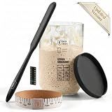 KooK Sourdough Starter Kit, with Glass Levain Jar, Date Marked Feeding Band, Thermometer, Silicone Spatula Scraper, Cover and Guide, 30 oz