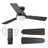 Ceiling Fans with Lights, 42 Inch Ceiling Fan with Light And Remote, 3CCT Flush Moun Low Profile Ceiling Fans, 6 Speed Noiseless LED Ceiling Fan, Black Ceilings Fan with Remote for Bedroom Living Room