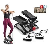 Sunny Health & Fitness Total Body Smart 2-in-1 Stepper Machine, Total Body Workout, Adjustable Hydraulic, LCD Monitor, Resistance Bands, Non-Slip Pedals with Smart SunnyFit App - SF-S0978Smart