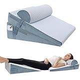Bed Wedge Pillow for Sleeping, 3 Pcs Adjustable Height 4.5&7.5&12 Inch Triangle Pillow Wedge for Post Surgery, Acid Reflux, Snoring, Legs Pain Relief (Gray)