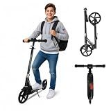 Nattork Scooter for Kids 6+, Teens and Adults- Adjustable Height Folding Kick Scooter with Large Sturdy Wheels for a Smooth Ride, Lightweight, Anti-Shock Suspension for Boys and Girls-Black
