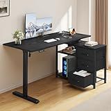 Homiflex 47 Inch L Shaped Standing Desk with 3 Drawers Electric Standing Desk with Storage Computer Desk Adjustable Height with Power Outlets 4 Memory Presets for Home Office Black