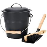 MYFIREPLACEDIRECT Mini Ash Bucket with Lid, Fireplace Ash Bucket - Black
