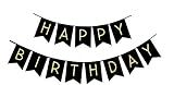 Fecedy Black Happy Birthday Bunting Banner with Shiny Gold Letters Pre-Strung No DIY for Birthday Party Decorations (Black)