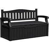Greesum 80 Gallon Outdoor Storage Bench, Resin Patio Furniture with Armrest,Waterproof and UV-Resistant, Perfect to Garden, Poolside and Lawn, Dark Black