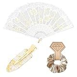 3 Pcs Bridesmaid Gifts Bridesmaid Proposal Gifts Bridesmaid Hair Clips Bridesmaid Silk Satin Hair Accessories Scrunchies Wedding Chinese Lace Folding Fan Bridesmaid Wedding Favor Women Girls