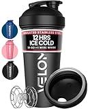 VELOMIX 24 oz Stainless Steel Shaker Bottle with Wire Whisk - Leakproof, No Clumps, Odor Resistant Metal Shaker Bottle, Insulated Shaker Cups for Protein Shakes, Pre Workout and Smoothie (Black)