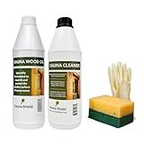 Sauna Shield Sauna Care Set – Sauna Wood Oil & Sauna Cleaner (33.8 fl oz each) with Applicator Sponge & Gloves | Protects, Cleans & Nourishes Sauna Wood | For Traditional & Infrared Saunas