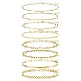 Gold Bracelets for Women, 14K Gold Plated Dainty Bracelets Set, Layered Chain Bracelets Pack Jewelry (Style1-gold)