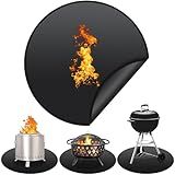 36'' Fire Pit Mat for Solo Stove Bonfire, Round Fireproof Under Grill Mat, Oil-Proof Waterproof BBQ Pad for Deck Patio Grass Outdoor Grill Accessories, Portable and Reusable, Glossy Black