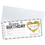 3.5" X 8" Boarding Pass Gift Ticket, Happy Birthday Surprise Reveal Card With Gold Scratch Off Sticker & Envelope, DIY Birthday Gift Ticket For Kids, Teens & Adults(Stripes) - A34