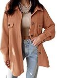 VICHYIE Womens Petie Corduroy Shacket Blouses Lapel Button Down Pocket Shirts Long Sleeve Tops Jacket Coats Outerwear Brown S