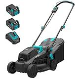MightyMow Electric Lawn Mower Cordless, 20V 13 inch Push Lawn Mower with 5-Position Cutting Height Adjustment, 2x4.0Ah Battery and Charger Included