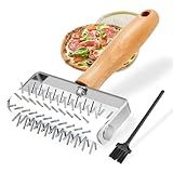 Pizza Dough Docker, Professional Dough Roller with Wooden Handle, Sturdy Pizza Docking Tool that Prevents Dough from Blistering, Time-Saver for Making Pizza Cookie Pie Pastry