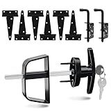 Shed Door Latch, 5.5" Shed Door Lock with 6 Pcs 6" T-Hinges and 2 Pcs Shed Door Latches, Heavy Duty Shed Door Handle, Double Door Lock Installation Kit for Window, Gate, Barn, Playhouse, Chicken Coop