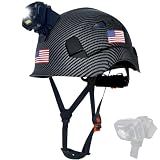 SAFEBUILDER Construction Safety Helmet with Headlight Hard Hat Headlamp Adjustable Ventilation Hardhats Work Head Protection Certified ANSI/ISEA Z89.1 (Matte Black Hard Hats+SHL01 Lamp)