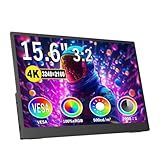 4K Portable Monitor, 15.6 Inch Screen Extender 3240×2160 UHD, 500 Nits 100% sRGB with 45° Adjustable Stand, HDMI & USB-C Computer Display for Travel Monitor Laptop & PC Mac Phone PS4 PS5 Switch