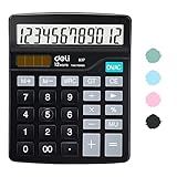 Calculator, Deli Standard Function Desktop Calculators with 12 Digit Large LCD Display and Sensitive Button, Solar Battery Dual Power Office Calculator, Black