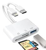 SD Card Reader for iPhone, iPad, USB C and Lightning Dual Port SD Card Adapter, Memory Card Reader for Camera Adapter, Support SD, Micro SD, USB 3.0, No App Driver Required