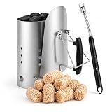 Realcook Charcoal Chimney Starter BBQ: Rapid XL BBQ Chimney Starter Set with Tumbleweed Fire Starters & Grill Lighter for Kettle Grills Smokers Backyard Barbecue Outdoor Lawn Patio & Camping