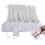 Price Tags with Strings Attached, 1000pcs Marking White Merchandise Hang Tags Labels for Goods Gifts Jewelry Clothing Garage Yard Rummage Sale Supplies 1 3/8" x 2 1/8"