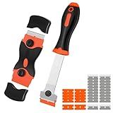 DXNQ 2 PCS Razor Blade Scraper, Razor Scraper Tool with Extra Metal and Plastic Blades, Cleaning Scraper Kit for Removing Label Grease Tint Registration Sticker, Car Accessories (Orange+Orange)