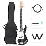 GLARRY Left Hand 4 String Electric Bass Guitar for Beginner Full Size Kit with Cable, Strap, Bag and Accessories (Black)