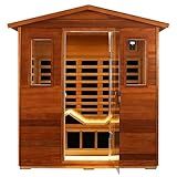 3 Person Sauna Outdoor Sauna Far Infrared Saunas Ultra Low EMF Infrared Sauna for Home 1950W 20Amps Indoor Sauna Mahogany Wooden Sauna Spa with Beauty Red Light, Foldable Seat, Headrest, 0-5mG