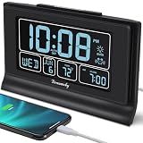 DreamSky Alarm Clocks for Bedrooms with Battery Backup, Auto Set